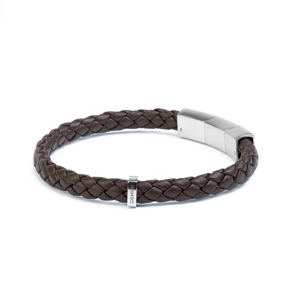 Einzelnes braunes italienisches Nappalederarmband mit versilberter Oberfläche - Una Brown